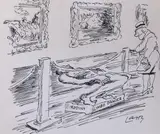 Rodin's Limbo Dancer by Terence Parkes, ink, sold Jun 2023