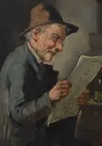 Reading the news by Konstantin Stoitzner, oil on wood, sold Jun 2023