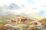 Highland cattle in a landscape by J. Norman Bradley, 1904, oil on canvas, offered Jun 2023