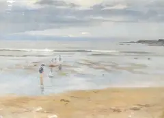 Beach scene, St Andrew's by Arthur Henry Jenkins, 1912, oil on board, sold Jun 2023