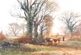 Lane scene at Preston, Weymouth' and 'An old farm near Haslemere by Henry Charles Fox, 1907, watercolor, sold Jun 2023