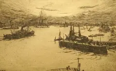 Gravesend Reach by Arthur Briscoe, etching, offered Jun 2023