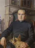 Portrait of a curate seated with his dog by Ernest Chanonat, oil on canvas, offered Jun 2023
