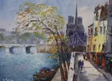 View along the Seine towards Notre Dame by Georges Guerin, oil on canvas, sold Jun 2023