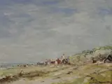 Beach scene by Charles Horwood, oil on board, sold Jun 2023