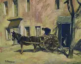 French donkey cart by Matt Bruce, oil on canvas, sold Jun 2023