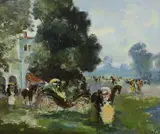 La Promenade by Pierre Willef, oil on board, sold Jun 2023