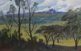 Wooded landscape by Iain Macnab, oil on board, sold Jun 2023