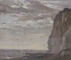 Figure beneath sea cliffs by Algernon Talmage, 1911, oil on board, sold Jun 2023
