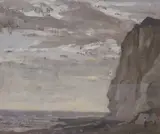 Figure beneath sea cliffs by Algernon Talmage, 1911, oil on board, sold Jun 2023