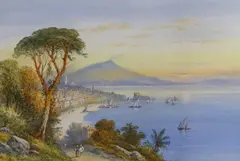 View of Naples with Vesuvius beyond by Edwin St. John, watercolour, sold Jun 2023