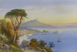 View of Naples with Vesuvius beyond by Edwin St. John, watercolour, sold Jun 2023