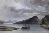 Boats on a loch, 33.5 x 50.7cm, ex Christie's sale The Martyn Gregory Collection of British Art, lot 7, 10th March 2022 by Montagu William Graham, watercolour and pencil, sold Jun 2023