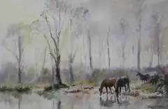 Morning drink by John Mortimer, watercolour, sold Jun 2023