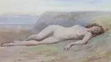 Nude reclining upon the seashore by John Edward Goodall, watercolour, sold Jun 2023