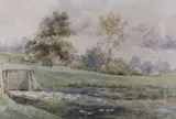 On the River Colne, Essex by Thomas Churchyard, watercolour, sold Jun 2023