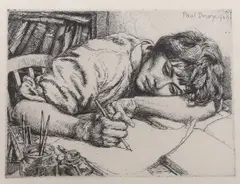Drypoint etching from Memorial Portfolio by Paul Drury, 1949, etching, sold Jun 2023