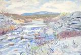 River landscape by Elizabeth Lamorna Kerr, oil on board, sold Jun 2023