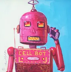 Cell Bot by Raymond Campbell, oil on board, sold Jun 2023