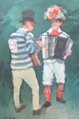 Morris men by Eric Rolfe, oil on board, offered Jun 2023