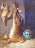 Still life of game in a larder by William Cruickshank, watercolour, sold Jun 2023