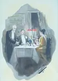 Dining and Drawing room interiors by Cecil E. L. Cutler, watercolor, sold Jun 2023