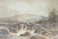 Moorland falls by Rubens Southey, watercolour, sold Jun 2023
