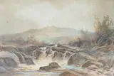 Moorland falls by Rubens Southey, watercolour, sold Jun 2023
