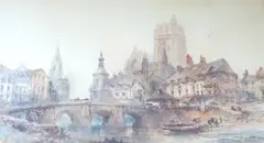 Cathedral cityscape, Abbeville by Paul Marny, watercolour, sold Jun 2023