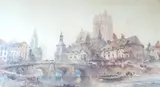 Cathedral cityscape, Abbeville by Paul Marny, watercolour, sold Jun 2023