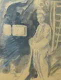 Stoker in a boiler room by Felix Topolski, pencil and watercolour, sold Jun 2023