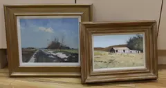 The Road Ahead' (the road beside Royal St George's Golf Course, Sandwich, Kent), and 'A Byre on the Isle of Skye by Ian Houston, oil, sold May 2023