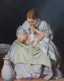 Washing Baby by Charles Rossiter, oil on canvas, sold May 2023