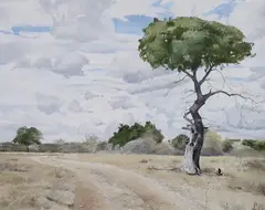 Zimbabwean landscape by Hester Schuler, 1993, oil on canvas, sold May 2023