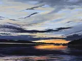 Seascape at sunset by Barry A. Burdeny, acrylic on canvas, sold May 2023