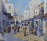 North African street scene by George Pennington, watercolour, sold May 2023