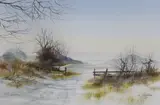 Winter landscape by Ken J. Messer, watercolour, offered May 2023