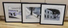 Bill Clinton ski-ing by Patrick Blower, ink and watercolour, sold May 2023