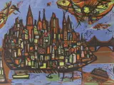 Manhattan Island by Irving Amen, woodcut, sold May 2023