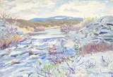 River landscape by Elizabeth Lamorna Kerr, oil on board, offered May 2023