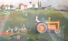 Tractor landscape by Kenneth Rowntree, lithograph, sold May 2023