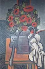 Red Flowers by Samuel Avery, oil on canvas, sold May 2023
