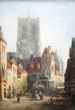 Continental street scene by Charles P. Pill, oil on canvas, sold May 2023