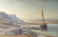 Fisherfolk at low tide by John Syer, oil on canvas, sold May 2023