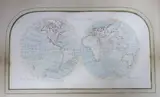 Map of the World 1883, 22 x 39cm, maple framed by M.A. Dadman, watercolour and ink, sold May 2023
