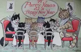 A Purry Xmas' and 'A Happy New Year by Frederic George Lewin, ink and watercolour, sold May 2023