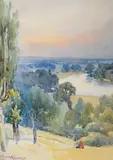 View from Richmond Hill' and 'Continental beach scene by William Alister Macdonald, 1902, watercolor, sold May 2023