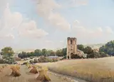 Robert Aitchen and Stephen Cubitt, three watercolour designs for postcards, 'Canterbury Cathedral by Frederic William Burton, watercolour, offered May 2023