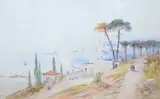 Mediterranean coastal landscape by Frank Catano, watercolour, offered May 2023