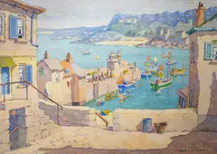 The Harbour, St Ives, Cornwall' and a watercolour of 'Old Harry Rocks, Dorset' by John Christopher Temple Willis, largest 25 x 35cm, unframed by James P. Power, watercolour, sold May 2023